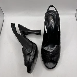 Via Spiga Black Peep Toe Heels Y2K Leather Slingback Pumps US 6.5 Made In Italy - Picture 1 of 10
