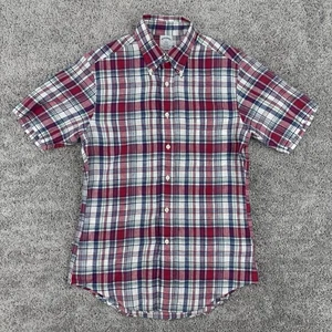 Brooks Brothers Regent Leinenhemd Herren S kariert 100% Kurzarm Button Down - Bild 1 von 7