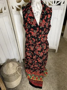 Sag Harbor Womens Wrap Dress Black Red Floral Pointed Collar Size 12 Tall - Picture 1 of 7
