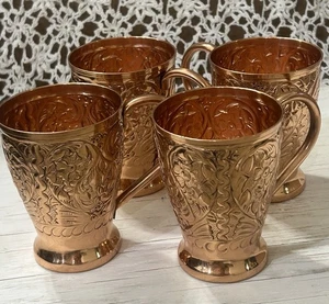 4 Piece Set Copper Cups Lot With Handle - Picture 1 of 3