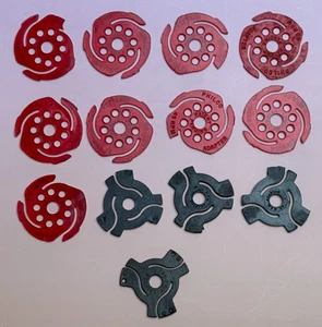 ADAPTADORES VINTAGE PHILCO AGUJERO CENTRAL ROJO 45 RPM + 4 INSERTOS ADICIONALES - Imagen 1 de 4