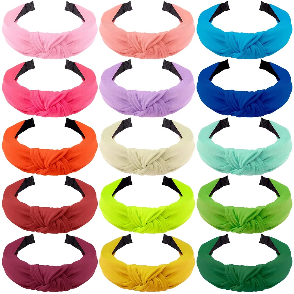 SIQUK 15 Pieces Top Knot Headbands for Women in 15 Colors Cross Knot Headband