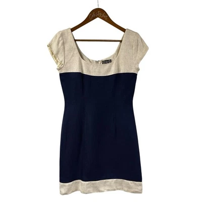 Mini Vestido Cynthia Rowley Azul Marfil Bloque de Color Funda 4 Vintage Preppy Foto 1 de 4