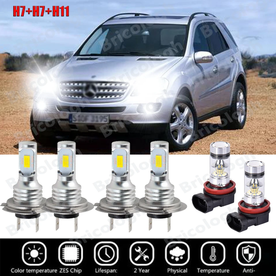 For Mercedes-Benz ML350 2006 2007-2011 LED Headlights High/Low+Fog Light Bulbs - Image 1 of 4