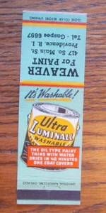 PROVIDENCE, RHODE ISLAND MATCHBOOK COVER: WEAVER PAINT STORE 1950s MATCHCOVER -B - Bild 1 von 2