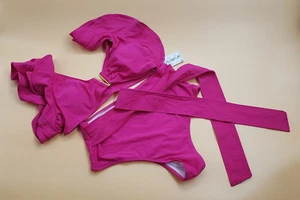 Women's Sporlike Pink High Waisted Swimsuit Flounce Straps Bikini Set Large NWT - Picture 1 of 11