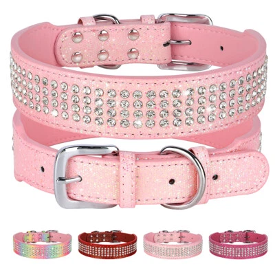 Collar de cuero con correa para el cuello de mascota ajustable XL con diamantes de imitación grandes Foto 1 de 4