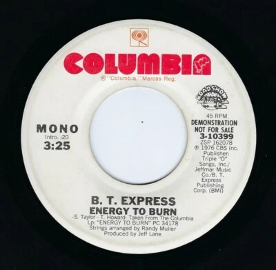 B.T. Express Promo 45 Energy To Burn (Mono) / Stereo on Columbia VG Funk - Image 1 of 2