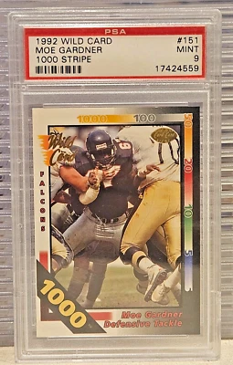 MOE GARDNER ~ 1992 Wild Card Football #151 ~ 1000-STRIPE PARALLEL PSA 9 ~ POP-1 - Image 1 of 2