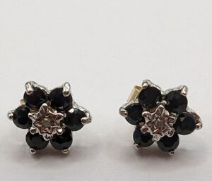 Vintage 9ct Gold, Diamond & Spinel Stud Earring Set. Superb Condition. FREE p&p.