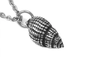 Seashell Necklace, Handmade Sea Shell Pendant Ocean Animal Jewelry in Pewter - Picture 1 of 5