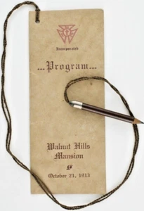 Antik OKT 1913 YMC Inc Walnut Hills Mansion Tanzprogramm Bleistift Tanzliste - Bild 1 von 5