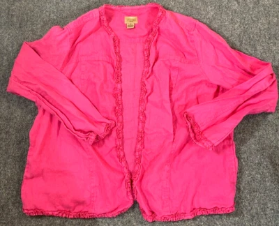 Blazer Choices Mujer 2X Chaqueta Rosa Lino Sólido Volantes Abiertos Manga Larga Foto 1 de 4