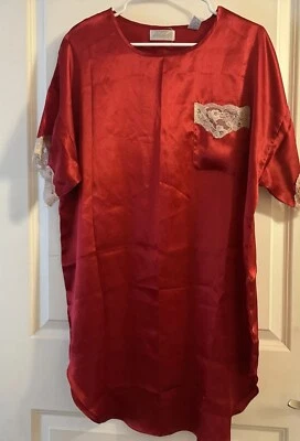 Lord & Taylor красный атласная ночная рубашка кремовый кружева женщин M - Изображение 1 из 4