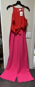 Sugar + Lips Wide Leg Sleeveless Tie Front Jumpsuit Red & Pink Size Medium NWT - Picture 1 of 5