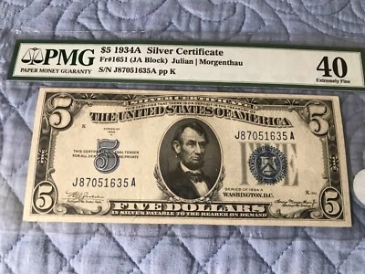 1934 A $5 Silver Certificate FR#1651 ( JA Block ) -TD9 - Image 1 of 2