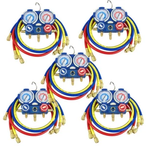 A/C HVAC Air Refrigeration Kit AC R134A R410A R22 Manifold Gauge Set Brass 5PC - Picture 1 of 11