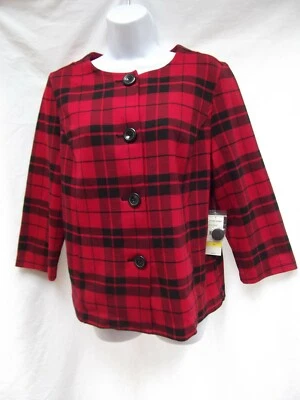 Studio Works Blazer Chaqueta Rojo Tartán Cuadros Ajustado Elástico Joya Cuello Talla M NUEVO Foto 1 de 4
