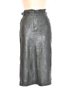 Women's Real Leather Straight Pencil Midi Length Black Skirt Size UK8 W26"
