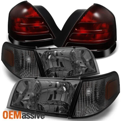Fit 99-05 Ford Crown Victoria Smoke Headlights +Dark Red Tail Lights Replacement - Image 1 of 4