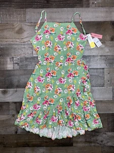 BCBG Girls Sundress 16 Green Floral Ruffle Open Back Faux Wrap Dress Ruffles NEW - Picture 1 of 8