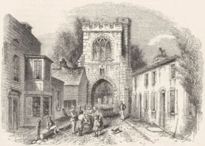 LONDON. Fire-bell gate(& Curfew)Barking, Essex 1845 old antique print picture - Picture 1 of 1