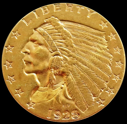 1928 GOLD US $2.5 DOLLAR INDIAN HEAD QUARTER EAGLE CHOICE AU Cover