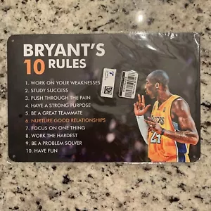 Kobe Bryant Sign " BRYANT'S 10 RULES" Metal Sign 12" x8 " LA Lakers NBA - Picture 1 of 2