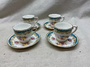 4 tazas de té y platillos Roslyn Fine Bone China Minuet England Shaftesbury Demitasse - Imagen 1 de 6