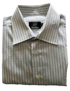 Ike Behar Men's  ButtonShirt (16 2/2-L)  L/S White w/BlueGeom. PinStripes A+
