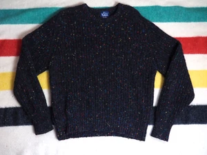 VTG 80s Woolrich Black Speckled Wool Knit Fisherman Pullover Sweater Mens L - Picture 1 of 5