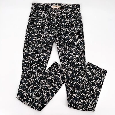 Tory Burch Pants Womens 24 Navy Beige Floral Skinny Mid Rise Casual - Image 1 of 4