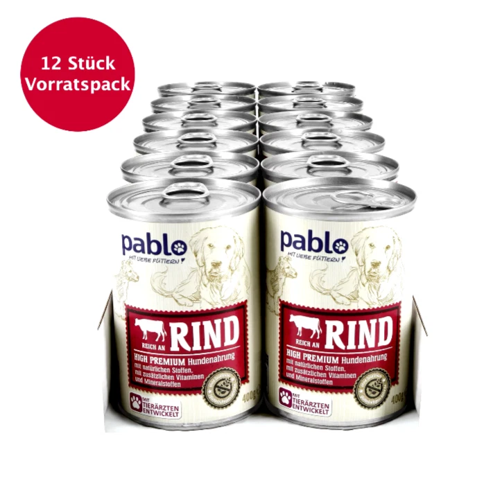 12 x 400g Pablo Hundenahrung Reich an Rind Vorratspack 4,8Kg - Bild 1 von 1