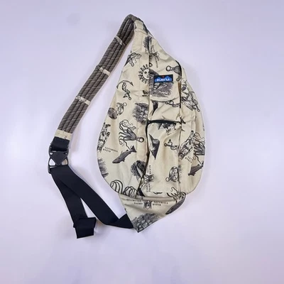 KAVU Bolsa Estilingue Creme RARO Mapa Náutico Estampa Corda Tira Transversal - Imagem 1 de 4