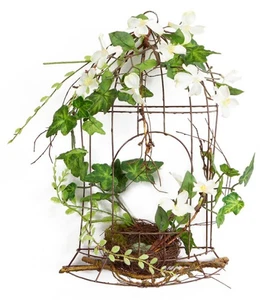 Melrose 14" Blanco Artificial Madera para Perros Flores Hiedra Mesa Jaula para Pájaros Decoración - Imagen 1 de 1
