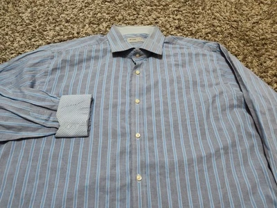 Jack Stone Thomas Dean Shirt Mens XL Blue Striped Geometric Flip Cuff Cotton - Image 1 of 4