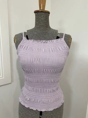 H&M Smocked Cami Tank Top Women Lilac Purple Strappy Fitted Cotton Fairy XS - Image 1 of 4