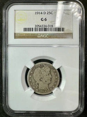 1914 D Barber Quarter - NGC G6 - Lovely Original Certified Coin - Image 1 of 4
