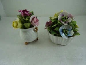 Vintage Coalport England Bone China Blumen Figur Fuß Vase Goldrand 2 Stück - Bild 1 von 21