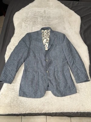 Penguin Men’s Blue Linen Blend Sport Blazer Jacket Size 38R Striped Pineapple - Image 1 of 4