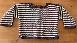 Hand Knitted 100% Cotton Toddlers Pullover Sweater Brown And White Stripe... - Picture 1 of 6