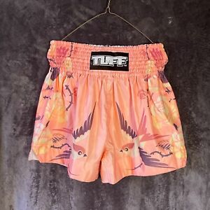 TUFF Muay Thai Boxing Shorts Retro Style Pink Birds With Roses Size M NEW WT