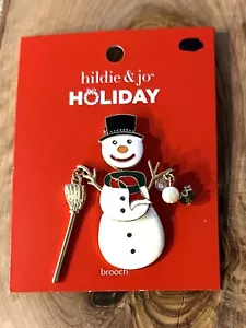 HILDIE & JO Articulated Moveable Snowman Dangling Beads Broom Brooch Pin NEW - Picture 1 of 5