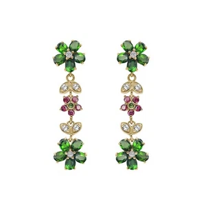 Real Chrome Diopside Garnet Gold Plated Sterling Silver Dangle Earrings Jewelry - Picture 1 of 1