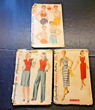 3-VTG 1940's-50s SIMPLICITY SEWING PATTERNS SLACKS-SKIRT-HALTERS-DRESS-SIZE 12