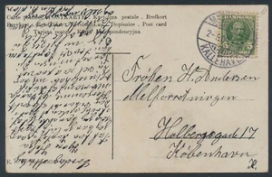 DENMARK. TPO-canc. MASNEDSUND-KALLEHAVE on card with 5 Øre Frederik VIII (PC412) - Picture 1 of 2