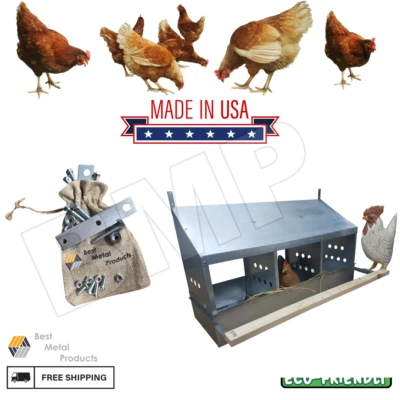 BMP 3 Hole Heavy Duty 23ga Galvanized Chicken Nesting Laying Roost Box 0300108