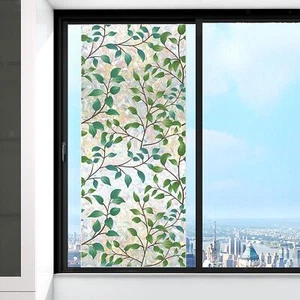 Glass Sticker Decal Privacy Film Cafe Glass Window Green Leaves Window Cling - Picture 1 of 5