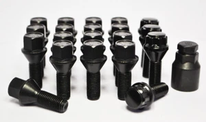 20 x Alloy Wheel Bolts Nuts Black with locking Bolts BMW 5 Series E39 26mm. B12B - Picture 1 of 4