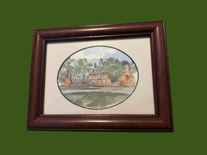 Kolonial Williamsburg Hauptstadt Holzrahmen Oval Passepartout Wandbild Signiert T. Struna - Bild 1 von 5